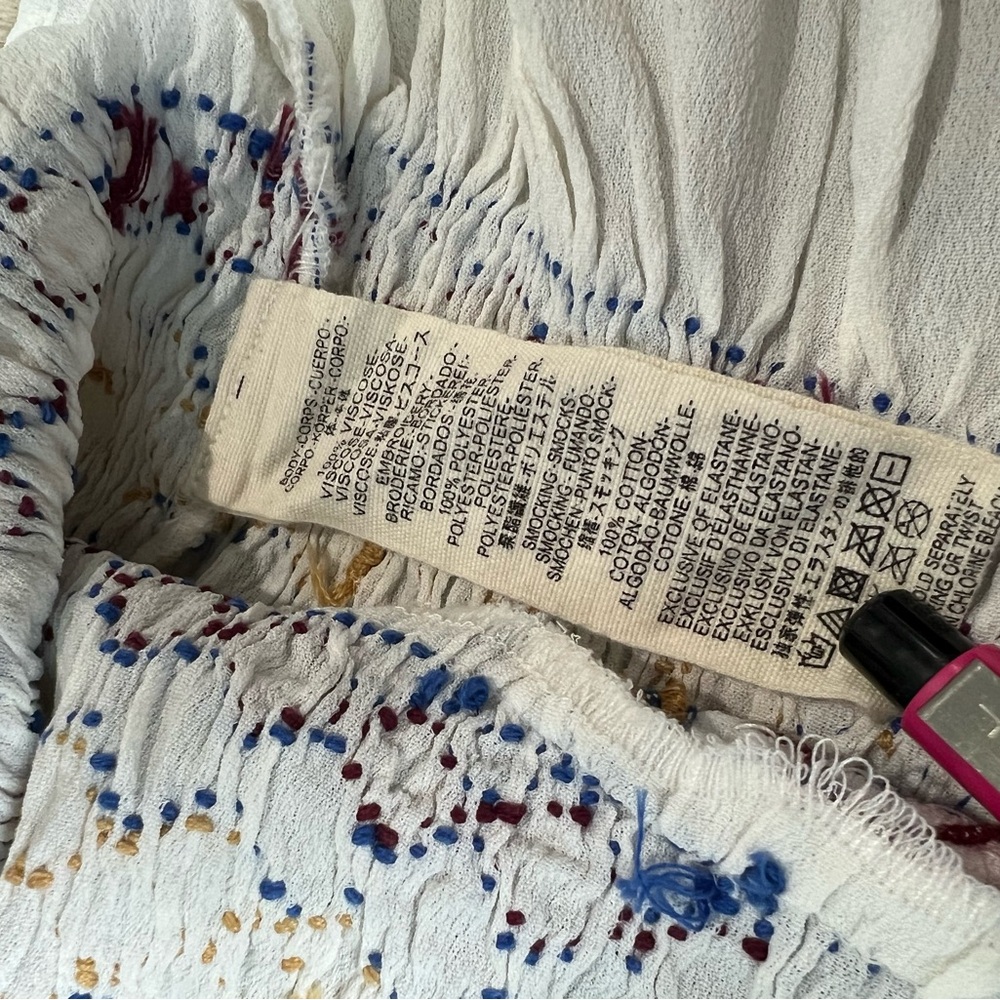 Free People White Holland Park Embroidered Boho Beaded Women's Blouse Sz Small - Picture 6 of 8